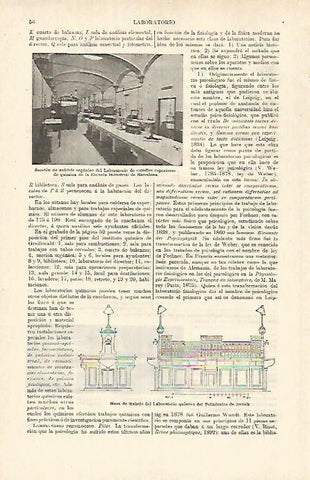 LAMINA ESPASA 26297: Laboratorio de la Escuela Industrial de Barcelona