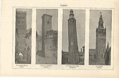 LAMINA ESPASA 26324: Torre de San Martin en Teruel y Torre Nueva de Zaragoza