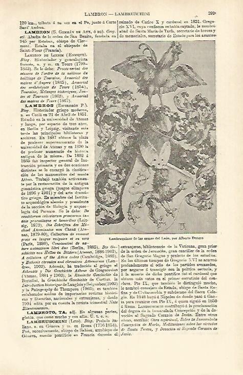 LAMINA ESPASA 26347: Lamberquines de las armas del Leon por Durero