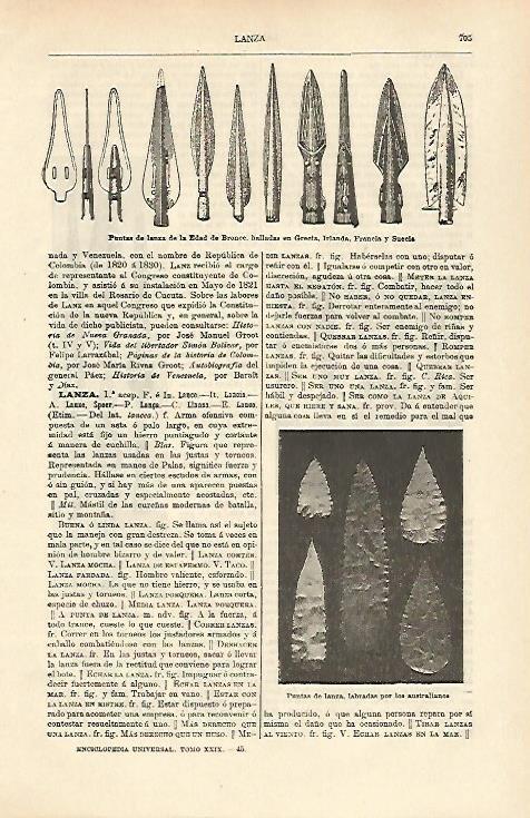 LAMINA ESPASA 26396: Puntas de lanza de la Edad de Bronce de Grecia Irlanda Francia y Suecia