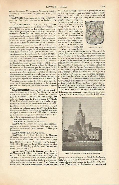 LAMINA ESPASA 26454: Escudo e iglesia de Laval Francia