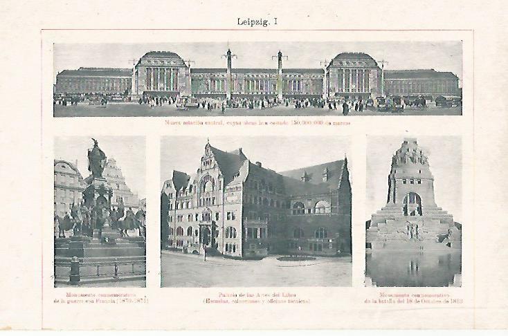 LAMINA ESPASA 26509: Estacion y monumentos en Leipzig