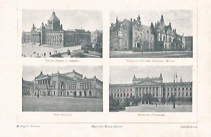 LAMINA ESPASA 26510: Tribunal Supremo de Alemania Palacio de la Sociedad de Libreros y Teatro de Leipzig