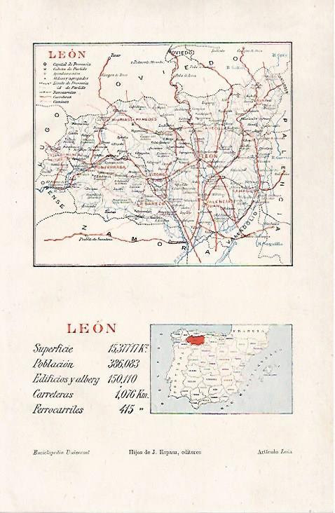 LAMINA ESPASA 26544: Mapa de la provincia de Leon