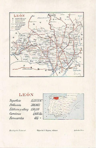 LAMINA ESPASA 26544: Mapa de la provincia de Leon