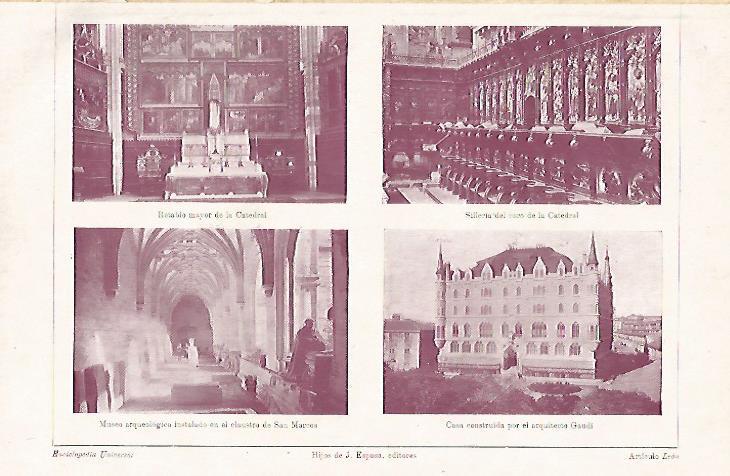 LAMINA ESPASA 26553: Retablo y Silleria de la Catedral y Casa de Gaudi en Leon