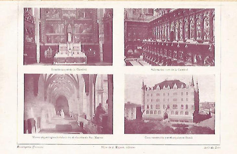 LAMINA ESPASA 26553: Retablo y Silleria de la Catedral y Casa de Gaudi en Leon