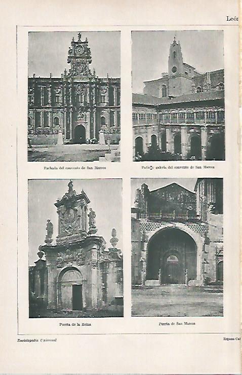 LAMINA ESPASA 26554: Convento de San Marcos Puerta de la Reina y Puerta de San Marcos en Leon