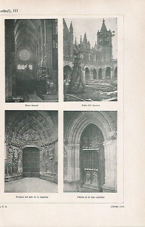 LAMINA ESPASA 26557: Nave claustro y portada de la Catedral de Leon
