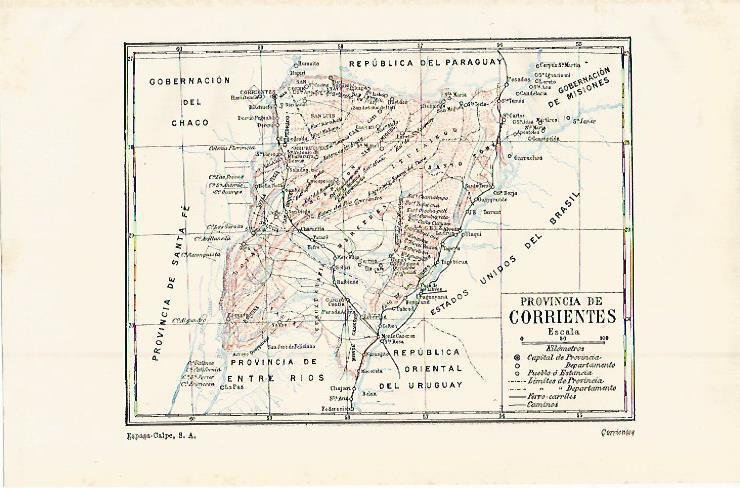 LAMINA ESPASA 15056: Mapa de la provincia de Corrientes Argentina