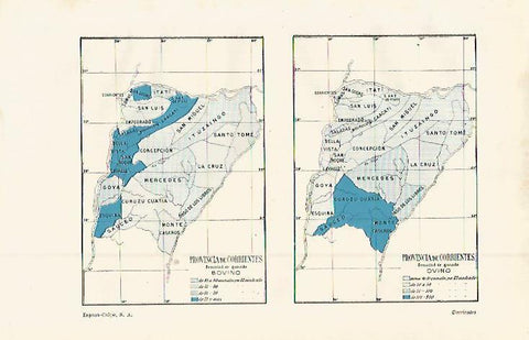 LAMINA ESPASA 15058: Mapa de ovino y bovino de la provincia de Corrientes Argentina
