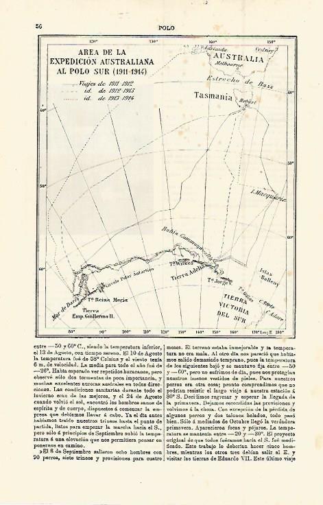 LAMINA ESPASA 15171: Mapa de la expedicion de Australia al polo sur en 1911-1914