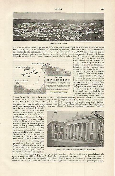 LAMINA ESPASA 15211: Vista general y plano de la bahia de Ponce