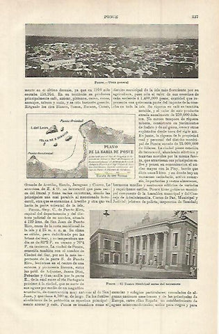 LAMINA ESPASA 15211: Vista general y plano de la bahia de Ponce