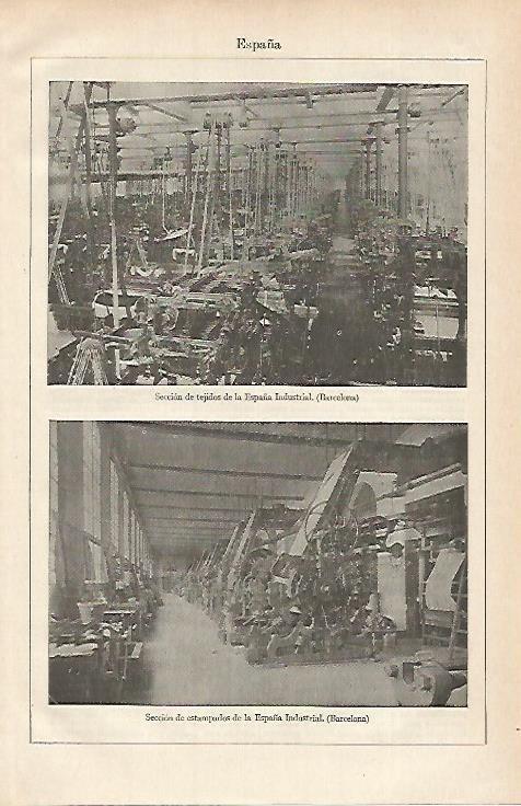 LAMINA ESPASA 15590: Seccion de tejidos y estampados en la España Industrial de Barcelona