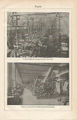 LAMINA ESPASA 15590: Seccion de tejidos y estampados en la España Industrial de Barcelona