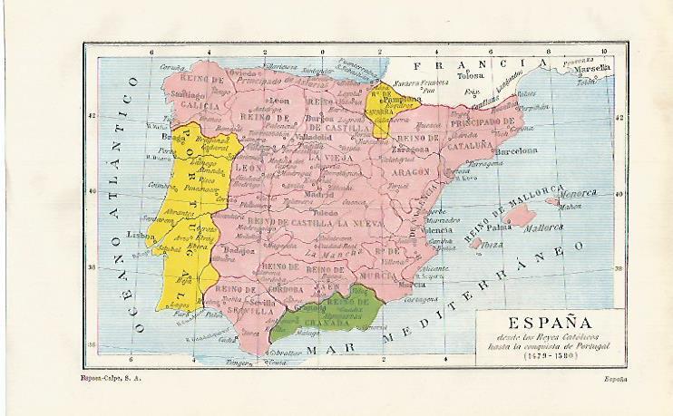 LAMINA ESPASA 15634: Mapa de España entre 1479-1580