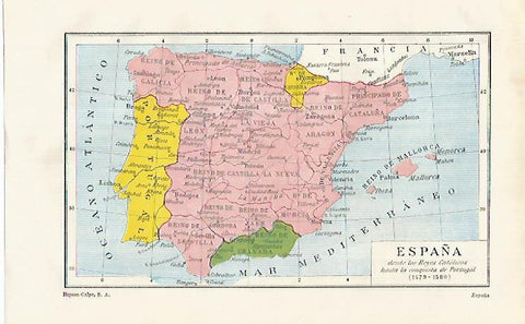 LAMINA ESPASA 15634: Mapa de España entre 1479-1580
