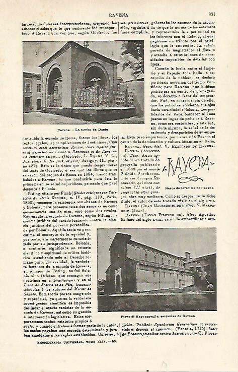 LAMINA ESPASA 15995: La tumba de Dante en Ravena Italia