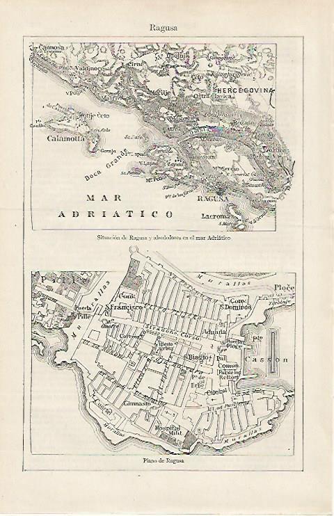 LAMINA ESPASA 15912: Mapa y plano de Ragusa 