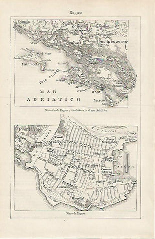 LAMINA ESPASA 15912: Mapa y plano de Ragusa 