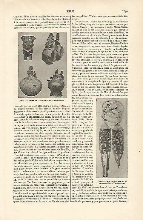 LAMINA ESPASA 15827: Ceramica y tejido de Pachacamac Peru