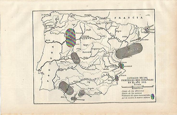 LAMINA ESPASA 15528: Mapa de los caudales de los rios de España