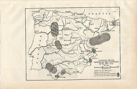 LAMINA ESPASA 15528: Mapa de los caudales de los rios de España
