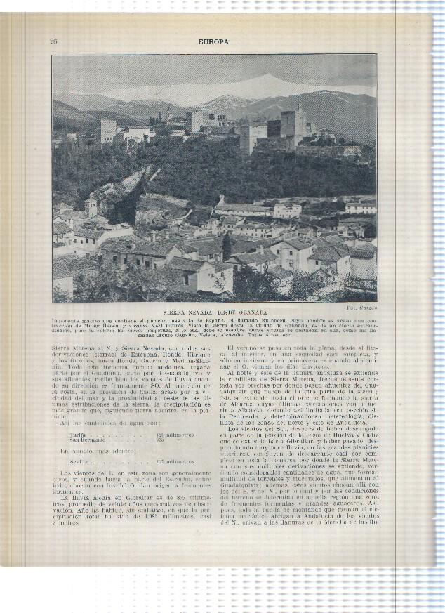 Lamina/sheet/feuille numerada 025/026: Un Valle de las Batuecas y sierra nevada vista desde Granada