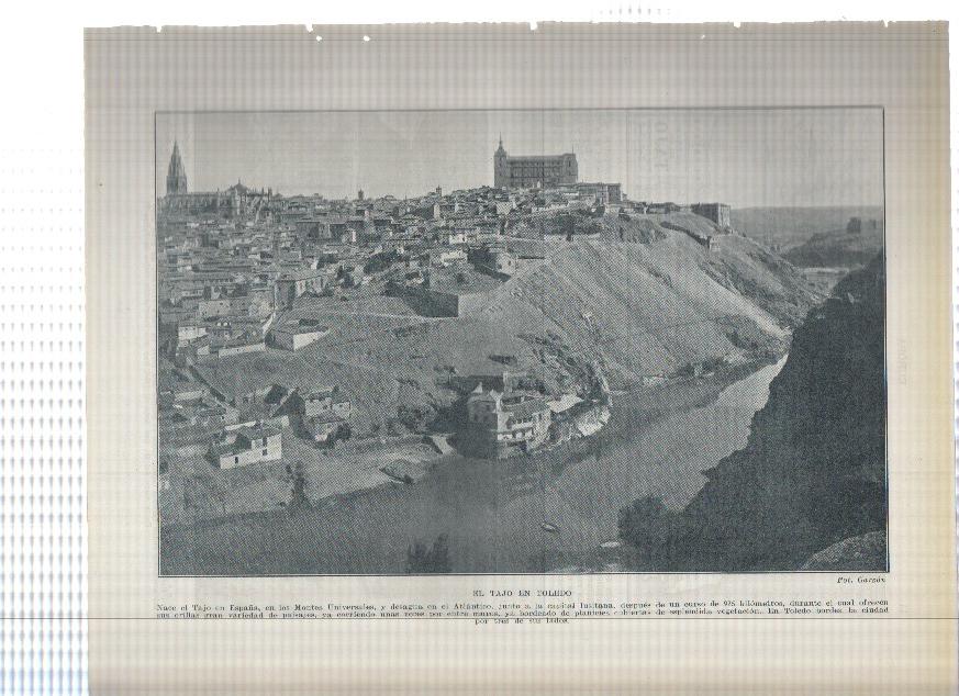 Lamina/sheet/feuille numerada 043/044: Cuenca del Rio Tajo, Puente de Alcantara en Toledo y vista del rio Tajo en Toledo