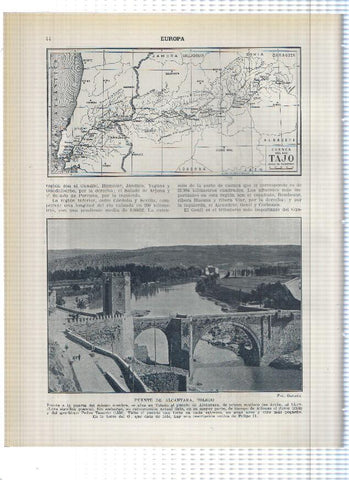 Lamina/sheet/feuille numerada 043/044: Cuenca del Rio Tajo, Puente de Alcantara en Toledo y vista del rio Tajo en Toledo