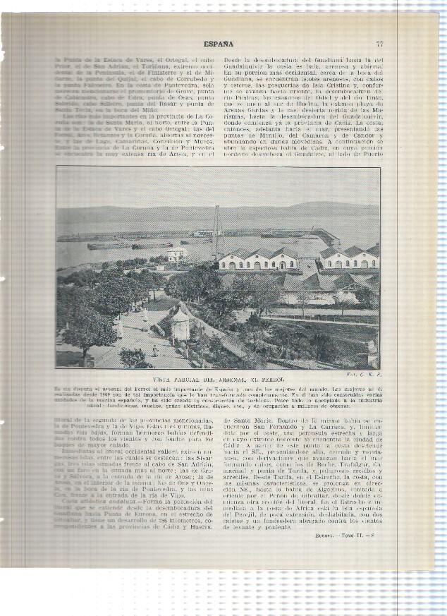 Lamina/sheet/feuille numerada 077/078: Vista del arsenal de El Ferrol y La ria de Vigo