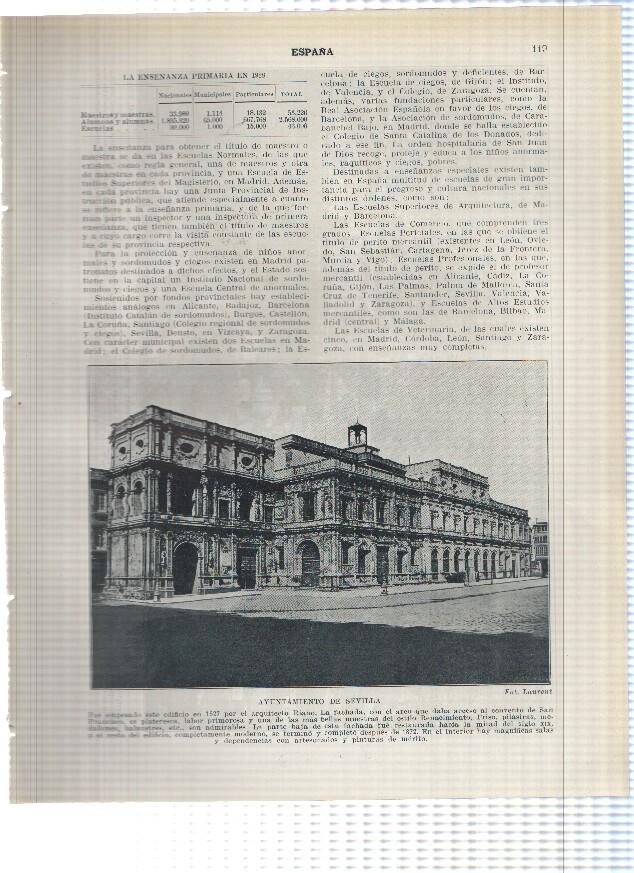 Lamina/sheet/feuille numerada 119/120: Ayuntamiento de Sevilla y vista general de Madrid