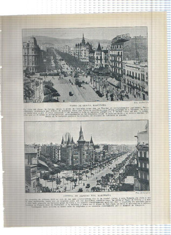 Lamina/sheet/feuille numerada 155/156:  Paseo de Gracia y Avda Alfonso XIII (diagonal en la actualidad) y Las Ramblas de las Flores de Barcelona