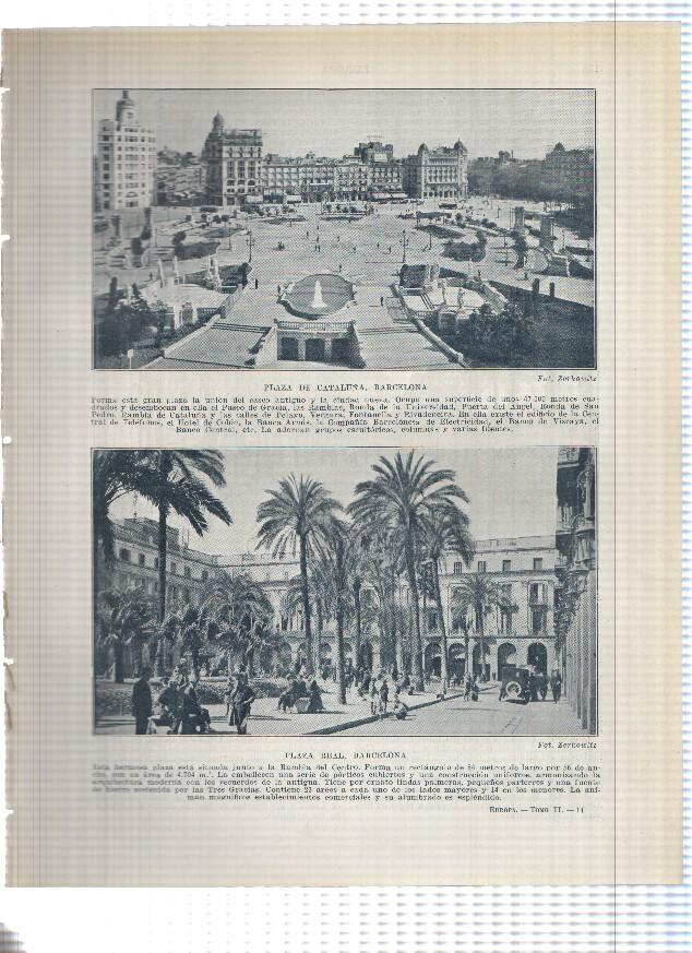 Lamina/sheet/feuille numerada 157/158:  Plaza de Cataluña, Plaza Real y Paseo de Colon de Barcelona 