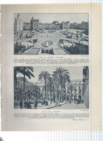 Lamina/sheet/feuille numerada 157/158:  Plaza de Cataluña, Plaza Real y Paseo de Colon de Barcelona 