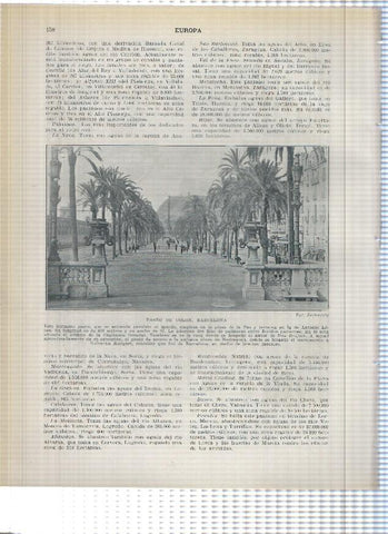 Lamina/sheet/feuille numerada 157/158:  Plaza de Cataluña, Plaza Real y Paseo de Colon de Barcelona 