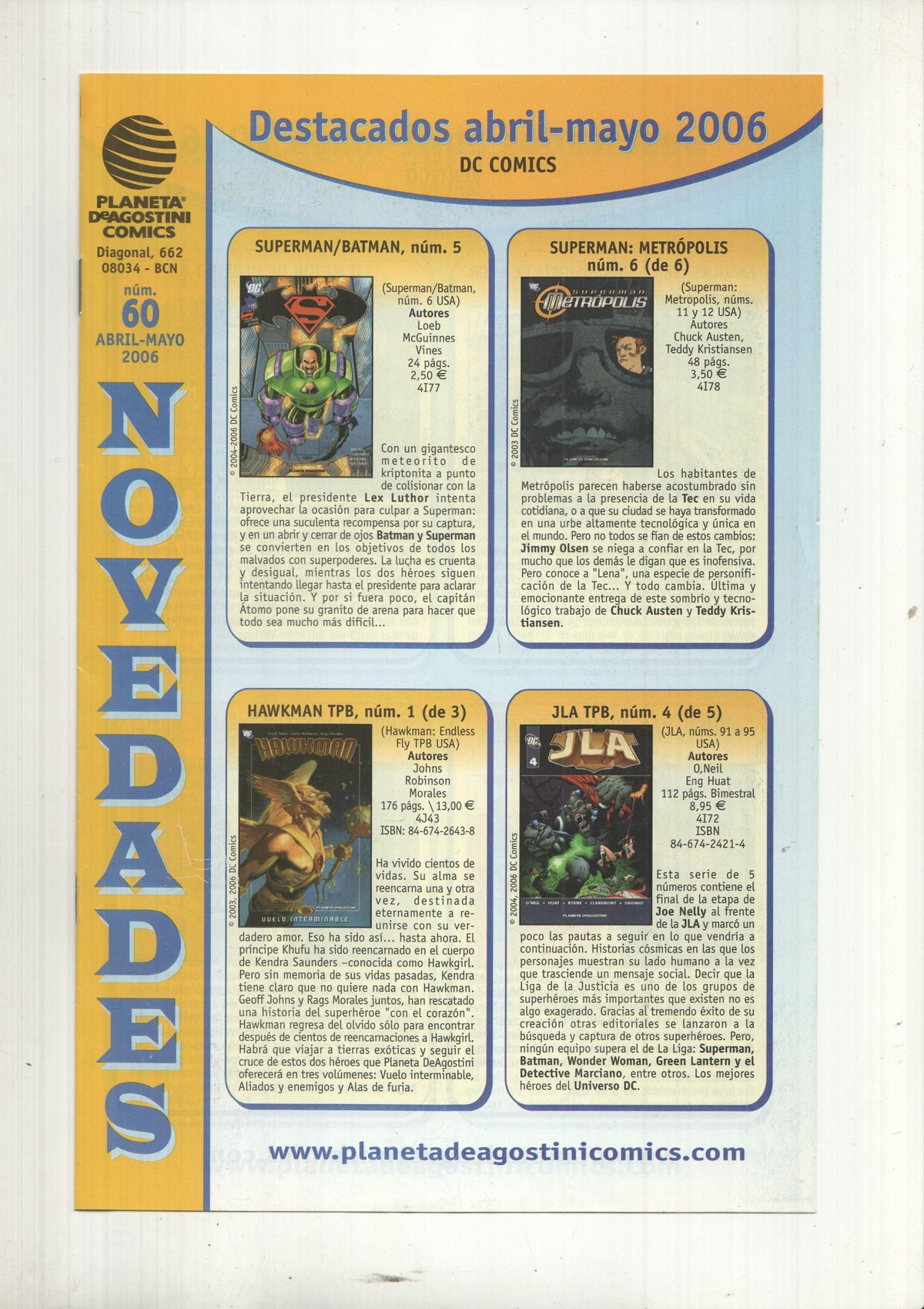 Folleto publicidad Planeta novedades abril-mayo 2006. DC Comics