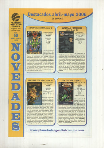 Folleto publicidad Planeta novedades abril-mayo 2006. DC Comics