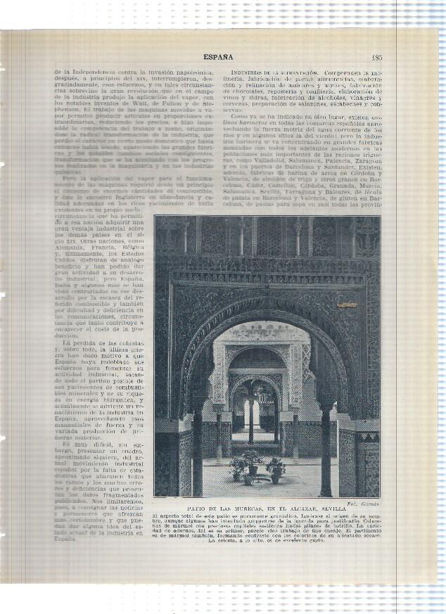 Lamina/sheet/feuille numerada 185/186:  Patio de las muñecas del alcazar y Torre del oro y Puente de Alfonso XIII  de Sevilla