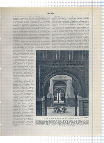 Lamina/sheet/feuille numerada 185/186:  Patio de las muñecas del alcazar y Torre del oro y Puente de Alfonso XIII  de Sevilla