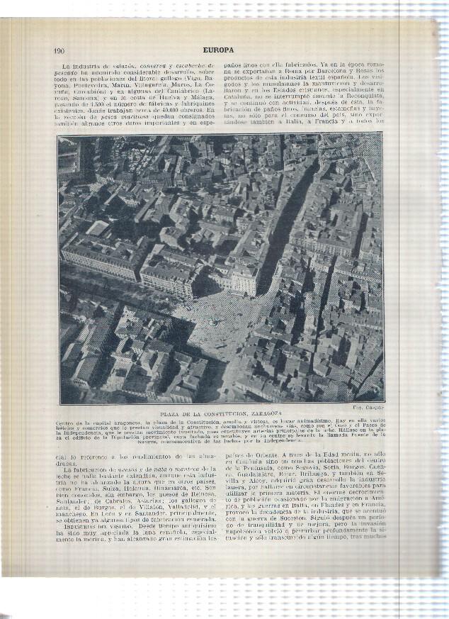 Lamina/sheet/feuille numerada 189/190:  Vista parcial y Plaza de la Constitucion de Zaragoza