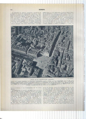 Lamina/sheet/feuille numerada 189/190:  Vista parcial y Plaza de la Constitucion de Zaragoza