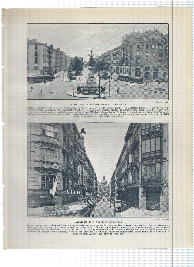 Lamina/sheet/feuille numerada 191/192:  Paseo de la Independencia, Calle de Don Alfonso y El Pilar de Zaragoza