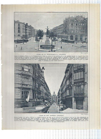 Lamina/sheet/feuille numerada 191/192:  Paseo de la Independencia, Calle de Don Alfonso y El Pilar de Zaragoza