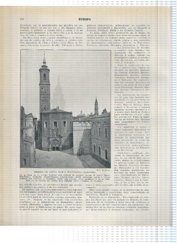 Lamina/sheet/feuille numerada 193/194: La Seo y Iglesia de Santa Maria Magdalena de Zaragoza