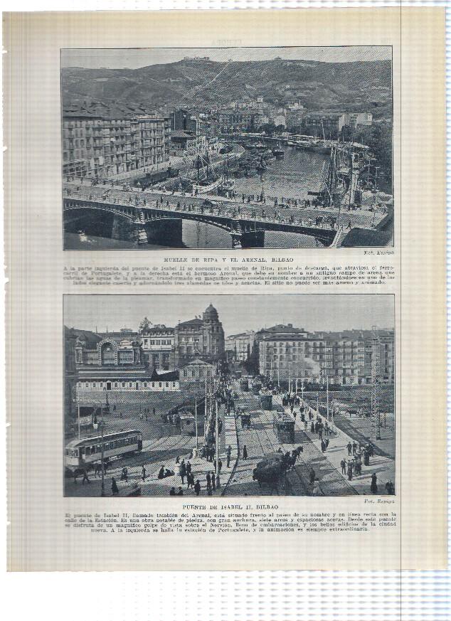 Lamina/sheet/feuille numerada 197/198: Muelle de Ripa, El Arenal, Puente de Isabel II de Bilbao y Universidad de Deusto