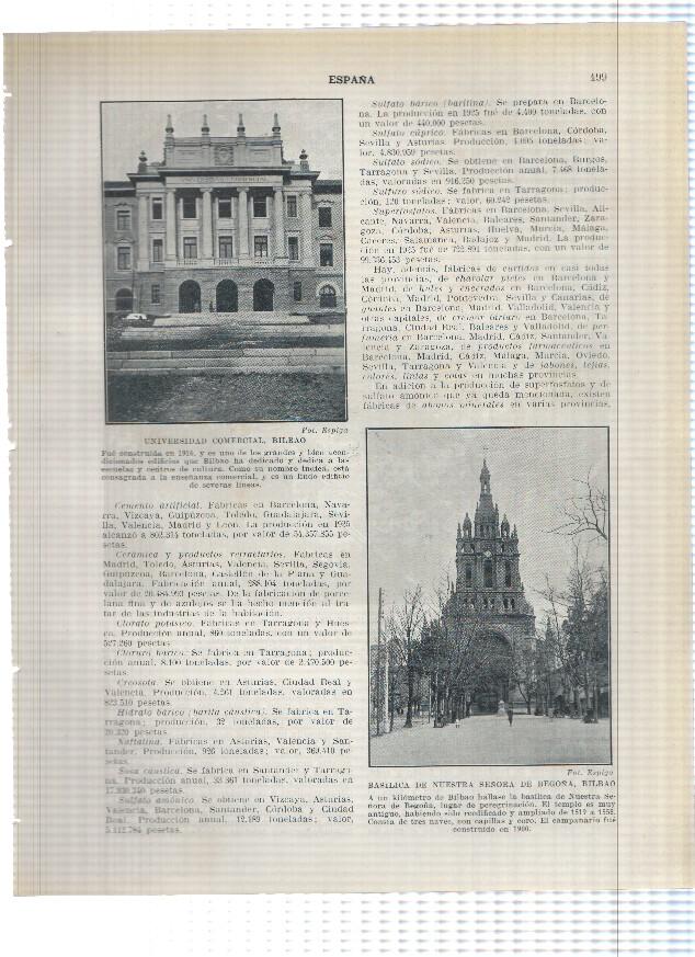 Lamina/sheet/feuille numerada 199/200: Universidad Comercial, Basilica Ntra Sra de Begoña de Bilbao y vista parcial de Granada