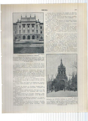 Lamina/sheet/feuille numerada 199/200: Universidad Comercial, Basilica Ntra Sra de Begoña de Bilbao y vista parcial de Granada