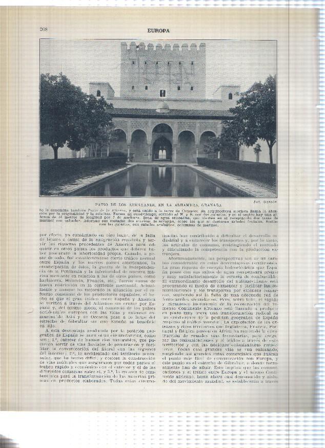 Lamina/sheet/feuille numerada 207/208:  Sala de justicia y Patio de los Arrayanes en la alhambra de Granada